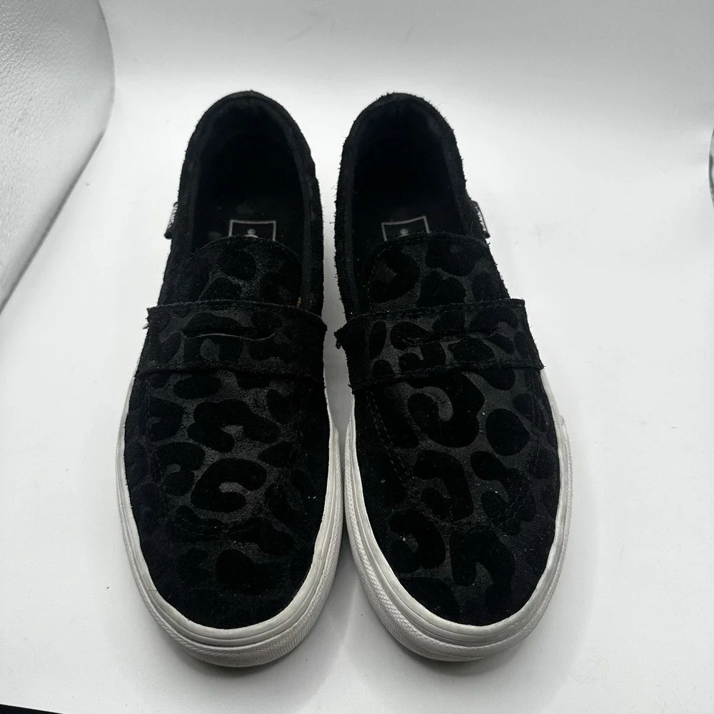 VANS Style 53 Embossed Suede Black Leopard Loafer Slip-On Sneakers M 6.5 W 8